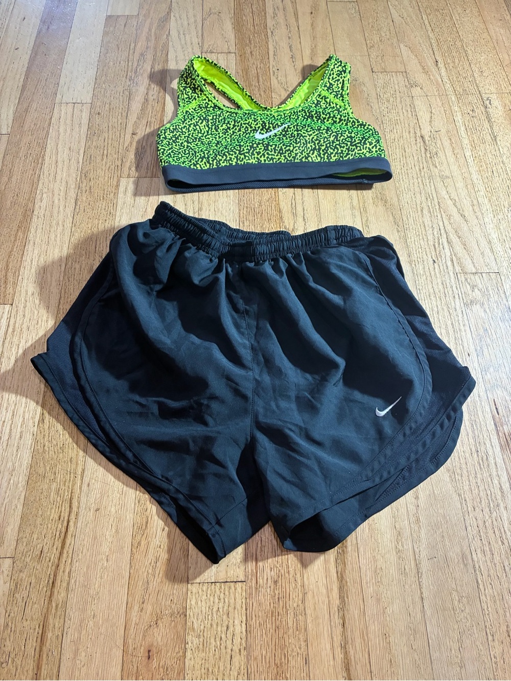 Nike Black Women's Athletic Shorts with Neon Yellow-Green Sports Bra